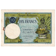 Banknot, Madagascar, 10 Francs, 1937-1947, KM:36,