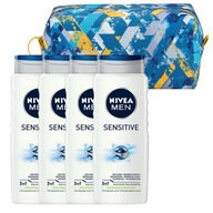 NIVEA MEN SENSITIVE Żel pod prysznic do mycia męski 500ml x4 + Kosmetyczka