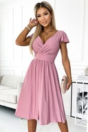 Rozkloszowana różowa sukienka połyskująca z kopertowym dekoltem XL