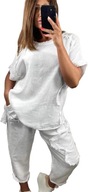 Plátený Dámsky komplet Mikina + Nohavice Over Size (46-52) Biela veľkosť 48