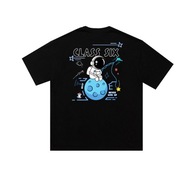 Pánska kreslená potlač, pánske voľné tričko, astronaut