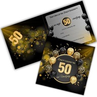 Zaproszenia na 50 na urodziny koperta czarne złote balony