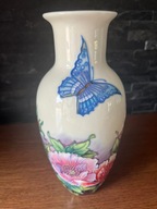 Piękny ręcznie malowany wazon Old Tupton Ware motyle kwiaty wypukłe
