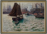 Eduard Krause-Wichmann (1864 - 1927) Scena w porcie - ogromny obraz olejny
