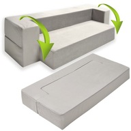 Mini sofa dla dzieci z pianki 60x120 rozkładana kanapa z szarego weluru