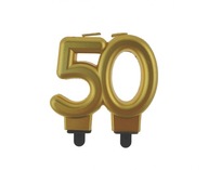 ŚWIECZKA URODZINOWA liczba 50 URODZINY metaliczna złota GODAN świeczki