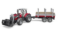 Traktor Massey Ferguson 7480 z przyczepą do drzewa Bruder 02046