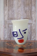Sklo Murano biela váza TVÁR figúrka BUZIA