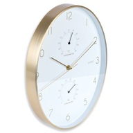 Nástenné hodiny biele zlaté s teplomerom vlhkomer 27x34,5 cm /Vilde