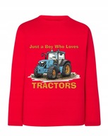 Koszulka T-shirt długi rękaw chłopięcy traktor czerwona 134/140 9 11 lat