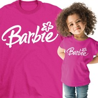 T-shirt Bawełna Koszulka dziecięca z napisem Barbie PREZENT FUKSJA 104 110