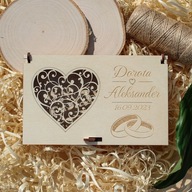 Drewniane pudełko na pieniądze na ślub, personalizowane, z grawerem, wzór 1