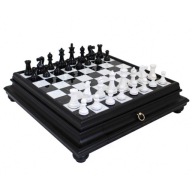 OLASZ SAKKFIGURÁK FEHÉR/FEKETE FA + SAKKTÁBLA MARBLE/FA 46