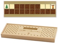 Świąteczny telegram z 20 kostek czekolady w drewnianej świątecznej skrzynce