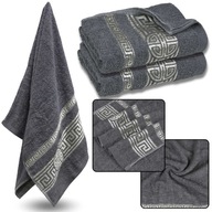 Sivý bavlnený uterák s ozdobnou výšivkou egyptský vzor 70x135 cm x2