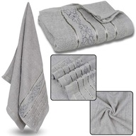 Sivý bavlnený uterák s ozdobnou výšivkou, sivá výšivka 70x135 cm x1