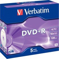 DVD+R Verbatim 4,7GB x16 Jewel Case 5szt PUDEŁKA