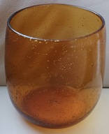 Široká medová váza Bubliny, trhané sklo na dne
