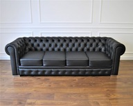 Pikowana Sofa Chesterfield 4 osobowa skóra