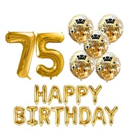 ZESTAW balony HAPPY BIRTHDAY na 75 URODZINY ZŁOTY konfetti