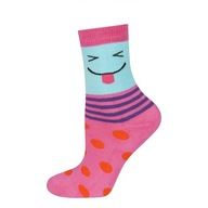 Ponožky SOXO 77355 Ružové/Modré Pruhy Bodky Úsmev 25-28