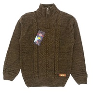elegancki ciepły sweter chłopięcy brązowy 152 wełna 30%