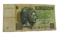 Stary Banknot 5 Dianars Dinarów Tunezja 1993