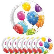 Taniere Papierové taniere narodeninové biele Farebné balóny 23cm 8ks