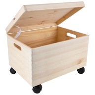 Pudełko drewniane naturalne duże skrzynka z uchwytami i kółkami 40x30x24 cm