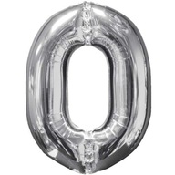 Balon foliowy CYFRA liczba 0 URODZINY srebrny 10