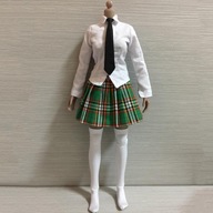 Biała koszula w kratę Mini spódniczka w skali 1/6 Tie Green