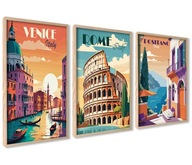 Plagáty Obrazy Pozdráž talianske mestá Benátky Rím Positano Vintage grafiky