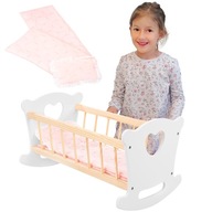 DREWNIANA KOŁYSKA ŁÓŻECZKO DLA LALEK 51,5cm KINDERPLAY + POŚCIEL