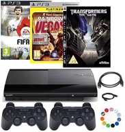 KONSOLA PS3 SUPER SLIM 500GB ZESTAW | 2 NOWE PADY | 3 GRY | AKCESORIA