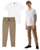 Zestaw casual 4F 2pak biała koszulka polo, beżowe spodnie joggery 122
