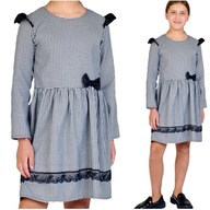 Sukienka dla dziewczynki galowa wizytowa w kratkę pepita szara szkoła 134