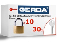 10 visiacich zámkov GERDA BRASS LINE KMZ S40 SYSTEM JEDEN KLÁVES + 30 kľúčov v komp