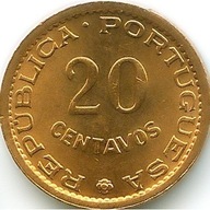 Portugalsko 20 centavos 1974 Mozambik kolónia portugalská mincovňa