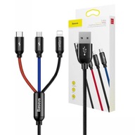 Kabel przewód 3w1 USB-C / Lightning / micro USB Baseus 3.5A 0.3m 30cm oplot