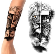 Tatuaż zmywalny krzyże lew ciernie dłonie modlitwa