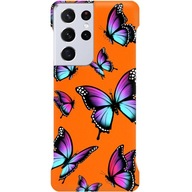 ETUI CASE MAT SILIKONOWE POMARAŃCZ DO SAMSUNG S21 ULTRA W NIEBIESK MOTYLE