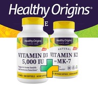 Healthy Origins Vitamín D3 5000 UI 360 kaps + K2 MK7 100 mcg 180 kaps.