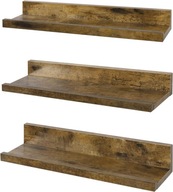 Półka ścienna SUMGAR, rustykalna półka z brązowego drewna, zestaw 3 półek