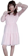 Sukienka tiulowa w grochy transparentny rękaw r110
