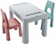 Zestaw mebli Teggi Multifun stolik + 2 krzesła szary/turkus/róż