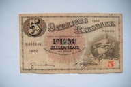 Banknot Szwecja 5 koron 1952 r.