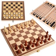 Šachová hra warcaby triktrak veľké drevené 3v1