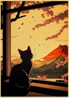40x60 Obrázok plagát Zvieracia mačka čerešňový kvet Japan krajinaRetroy a tlač na plátno
