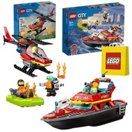 LEGO City Zestaw Strażacki 60373 Łódź + LEGO 60411 Helikopter + Torba LEGO