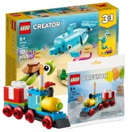 LEGO Creator 3 w 1 31128 Delfin i żółw + LEGO 30642 Urodzinowy pociąg